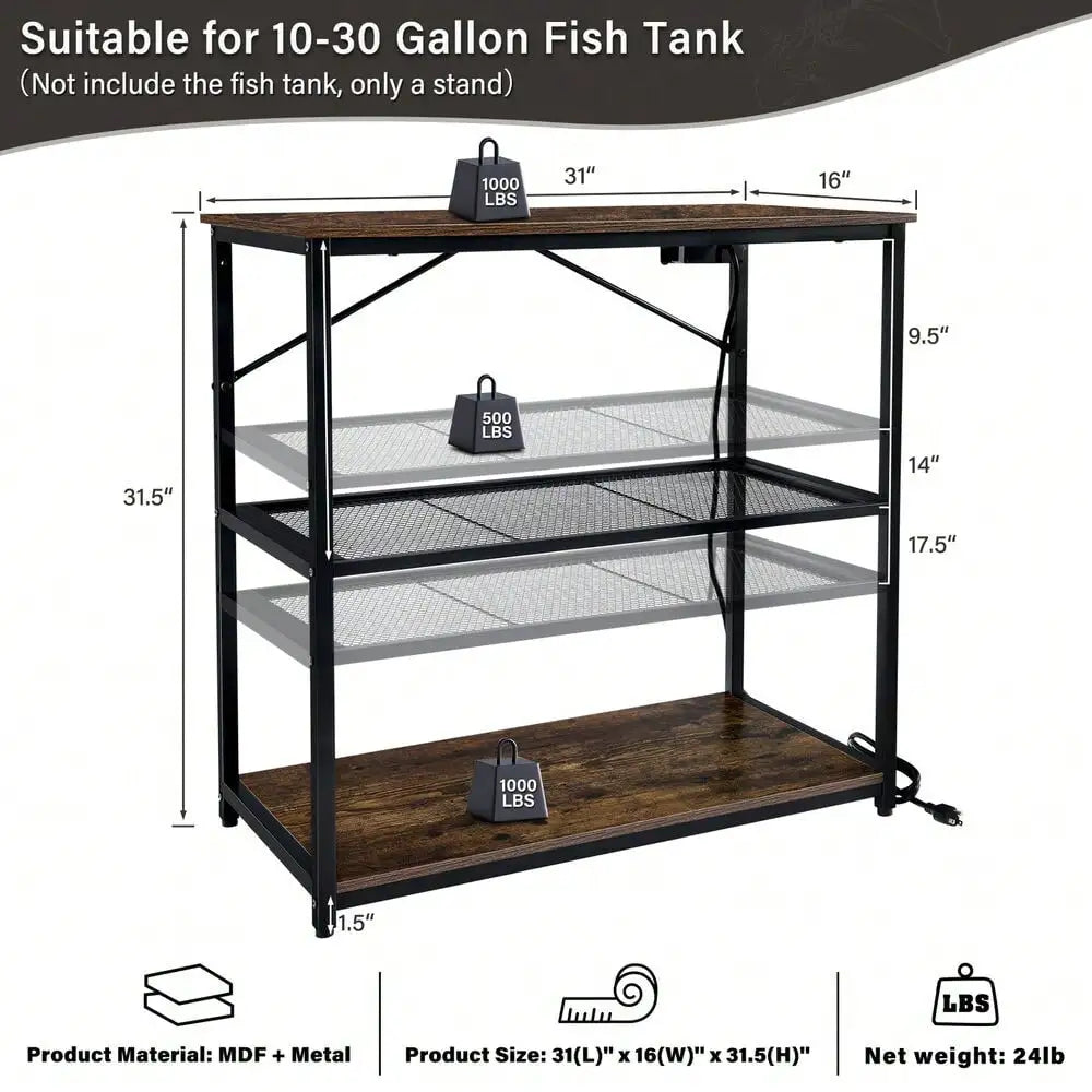 Aquarium Stand + Charging Station for up to 30 gal Fish Tank