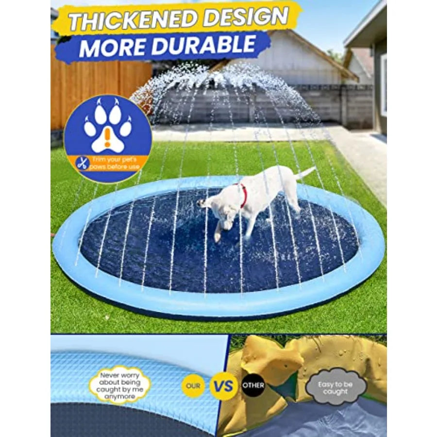 97inch Dog Splash Pad Non-Slip Extra Large Pet Dogs Cool Sprinkler Pool Heavy Duty XXL Splash Pads