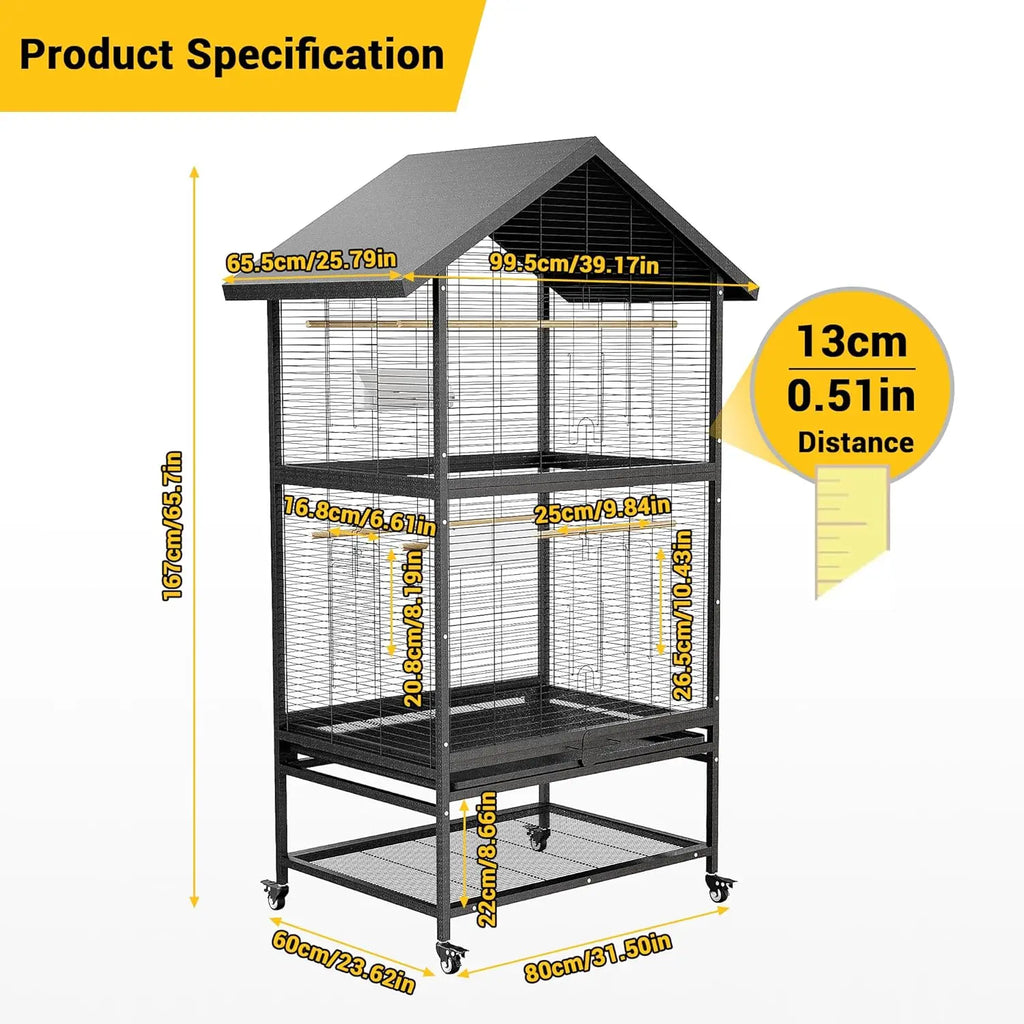 Steel Parrot Cage - Large Aviary with Casters Removable