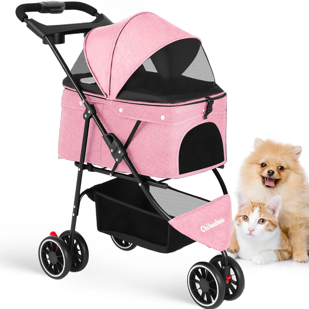 Pet Stroller For Small Puppy Dogs & Cats Foldable