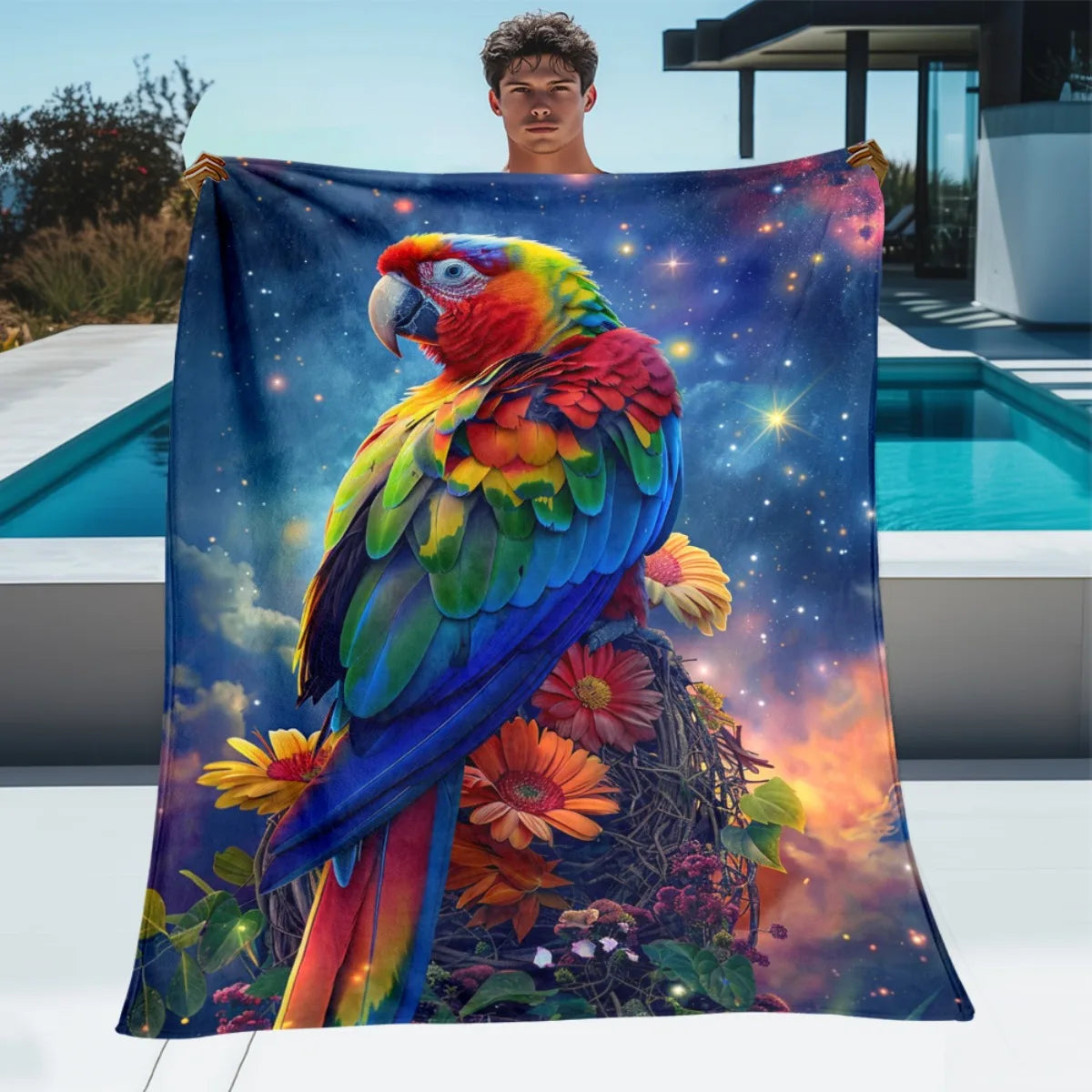 1 piece of colorful night parrot print blanket