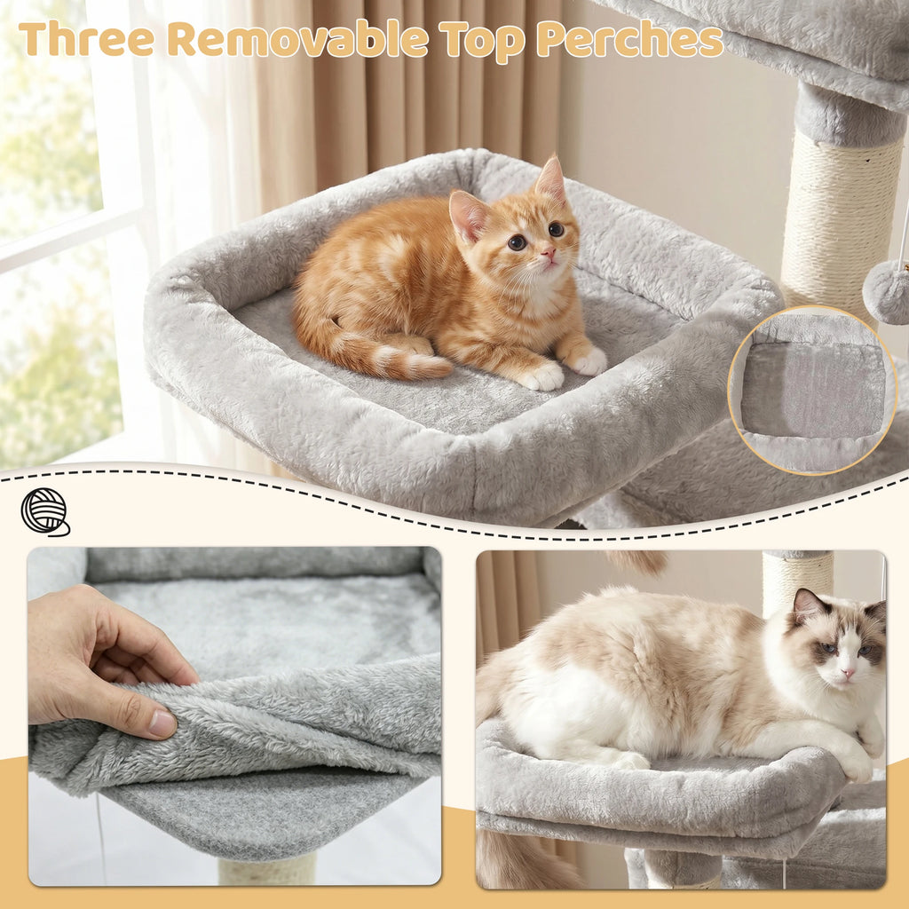 68in Large Multi Level Cat Tree Tower Activity Center 2 Condos 3 Plush Perches
