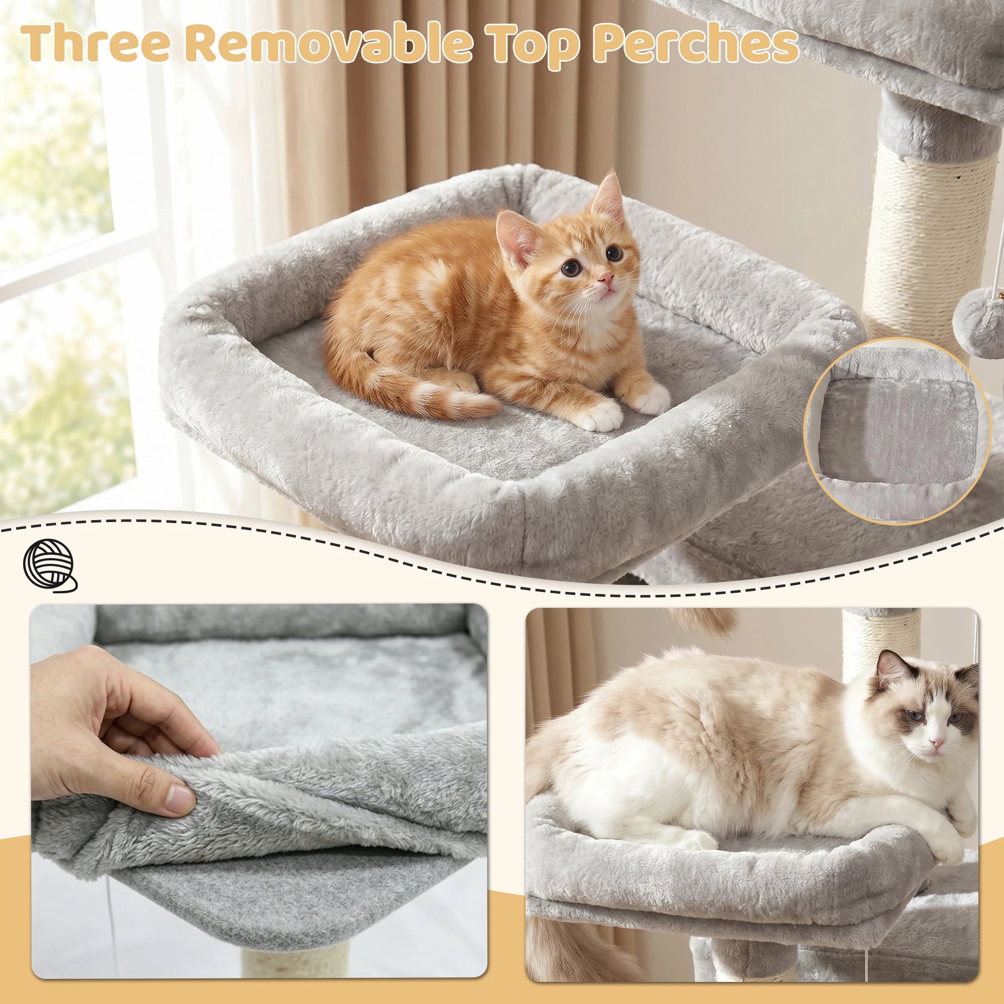 68in Large Multi Level Cat Tree Tower Activity Center 2 Condos 3 Plush Perches
