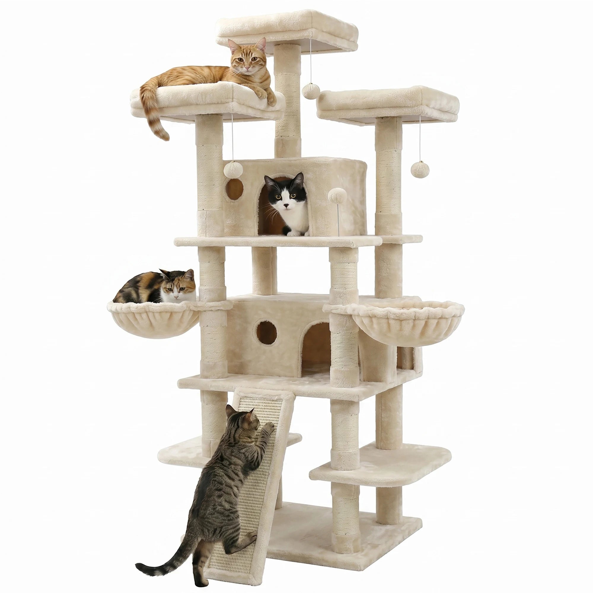 68in Large Multi Level Cat Tree Tower Activity Center 2 Condos 3 Plush Perches