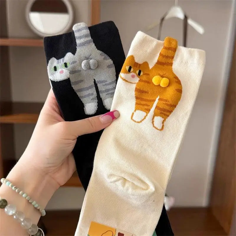 1pair Women's   Adorable Cat Print Tube Socks,