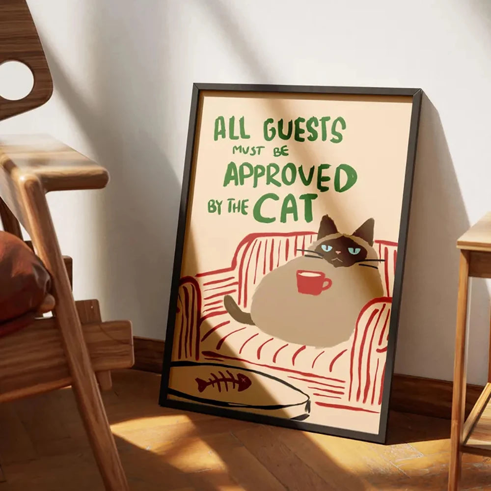 CAT Wall ART Canvas Funny "All Guests Must Be Cat Approved"
