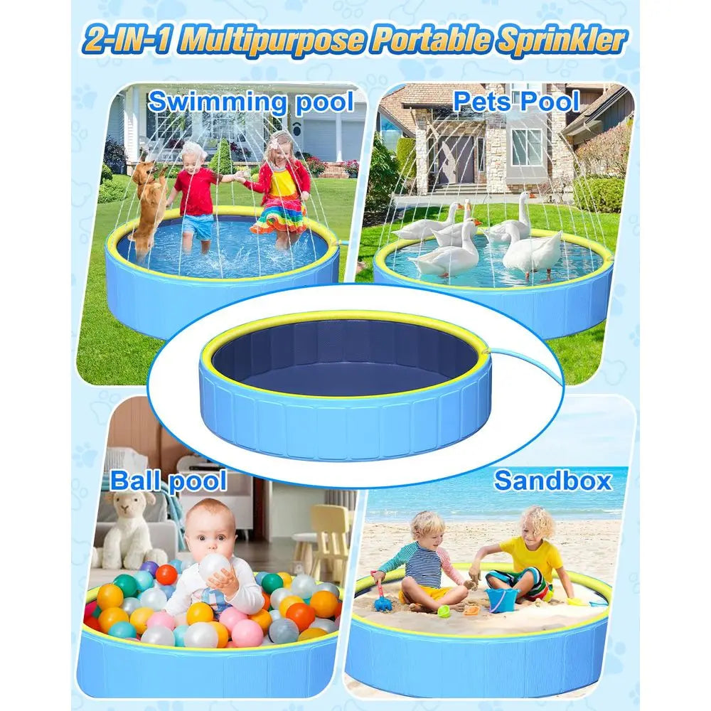 47 Thicken Small Dog Pool,NonSlip Kiddie Kids Pool Hard Plastic,2in1 Foldable Sprinkler Puppy Pools,Portable Pet Pools for Summe