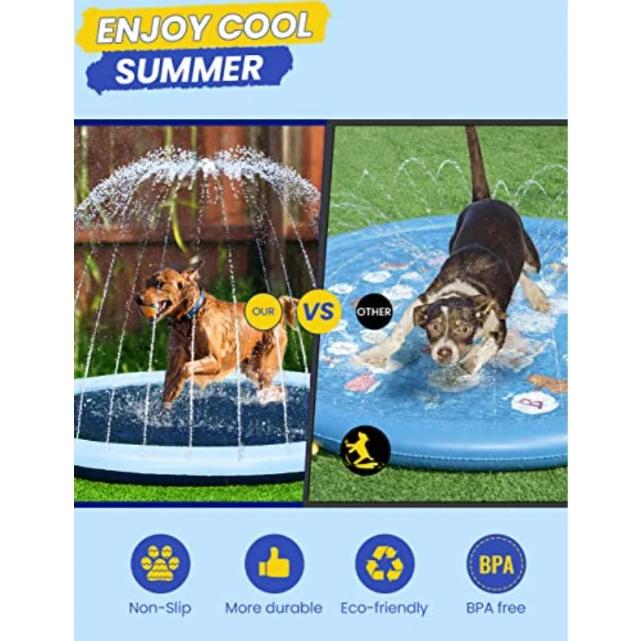 97inch Dog Splash Pad Non-Slip Extra Large Pet Dogs Cool Sprinkler Pool Heavy Duty XXL Splash Pads