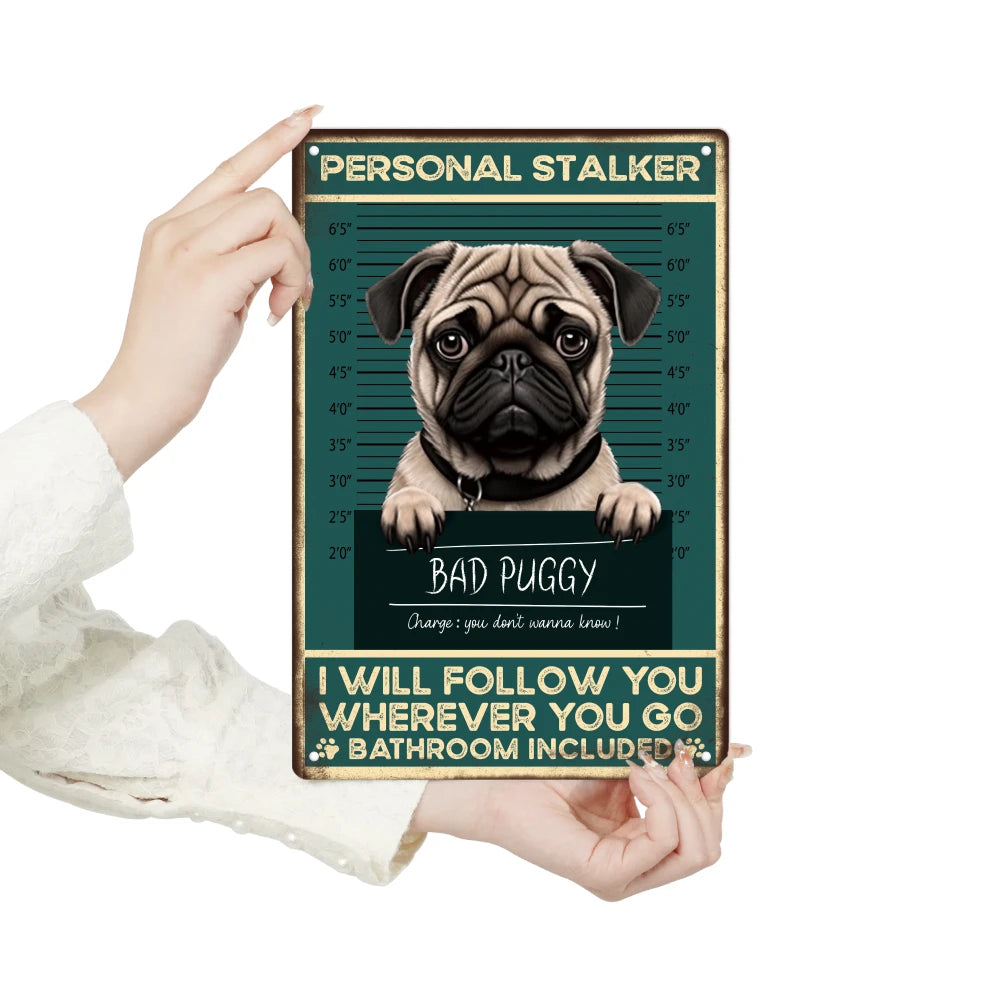 1pc Pug Dog Vintage Metal Tin Sign, Funny